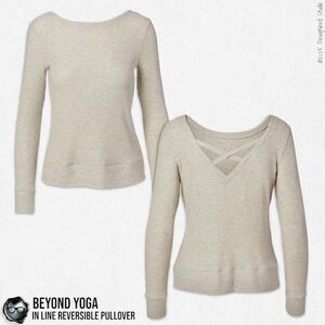 BEYOND YOGA IN LINE REVERSIBLE RIBBED SWEATER OATMEAL HEATER CRISSCROSS STRAPS